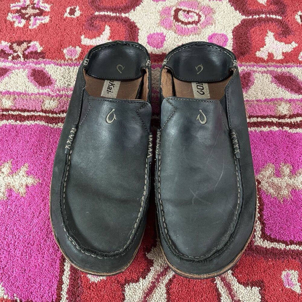 Olukai Mens Moloa Loafer US 11/44 EU Black Leather Convertible Slip-on Shoes